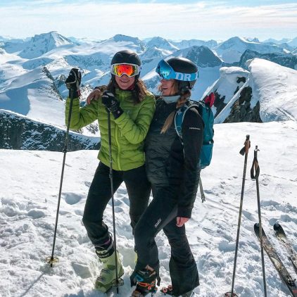 Travelers Skiing getting their picture taken
